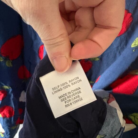 ModCloth Blue With Red Apple Print Dress Teacher Swing Rockabilly Sz 1X - Picture 3 of 8